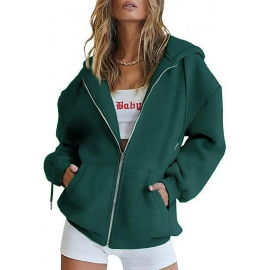 Fashionable Metal Zipper Sweatshirt Hooded Sweatshirt Daily Casual Pocket Long Sleeved Solid Color Customizable Logo