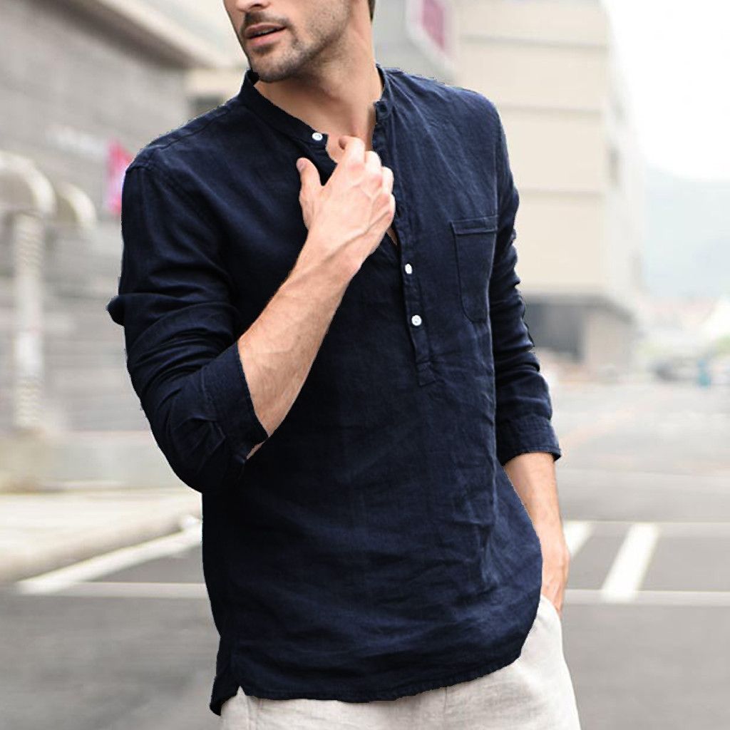 Band Collar Linen Shirt
